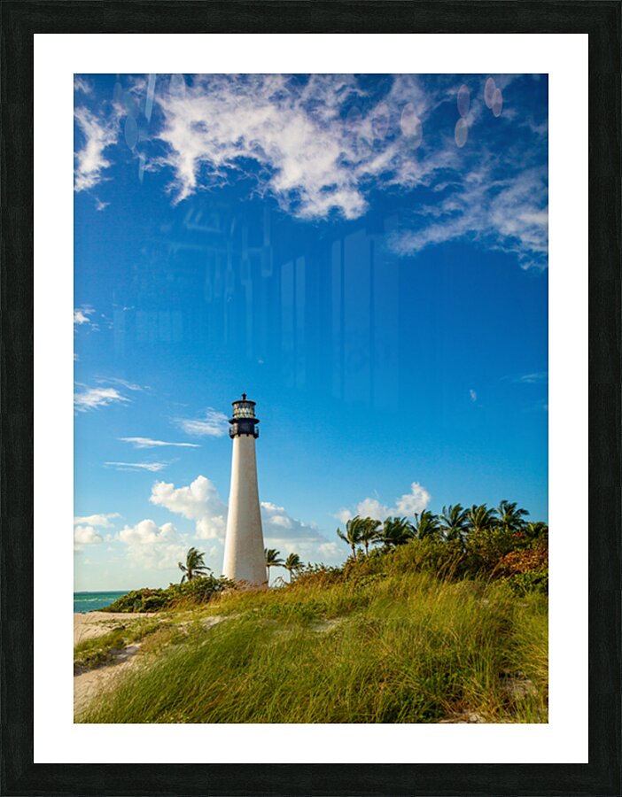 Beach scene at Cape Florida lighthouse in Bill Baggs Picture Frame print
