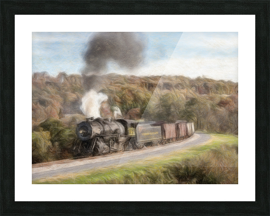 WMSR Steam train powers along railway Picture Frame print