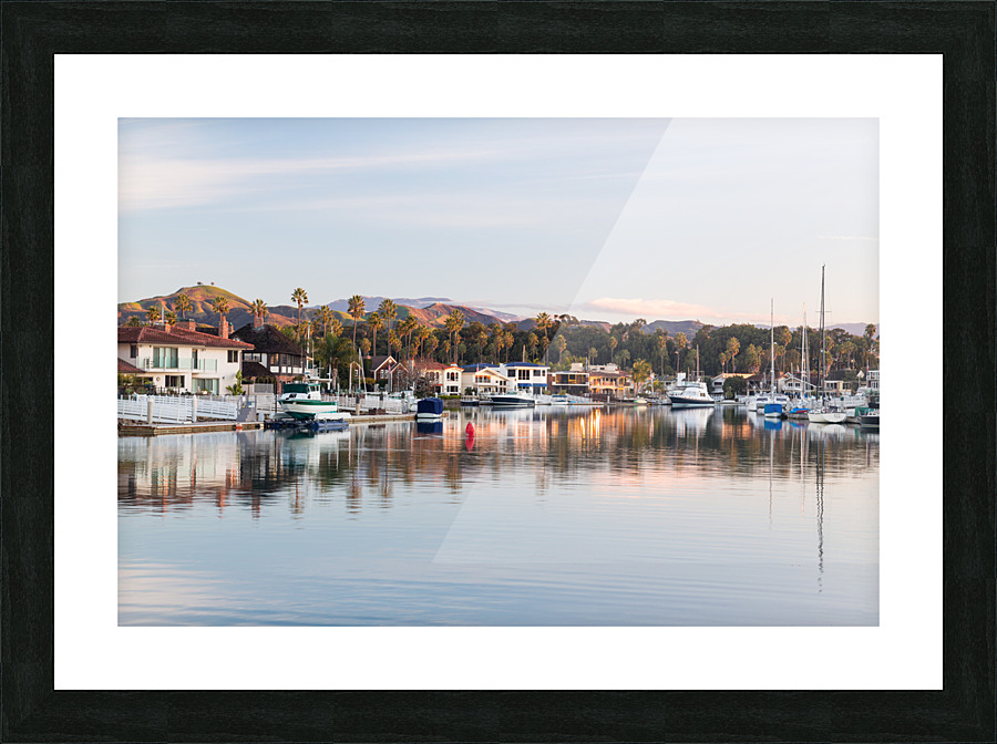 Sunrise over homes and boats ventura Picture Frame print