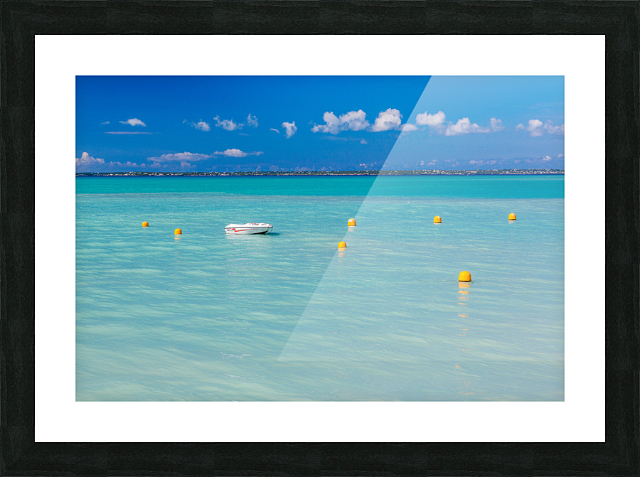 Speedboat in calm sea off Grand Case St Martin Picture Frame print