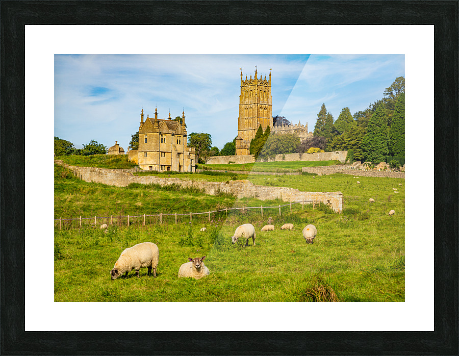 Church St James across meadow in Chipping Campden Picture Frame print