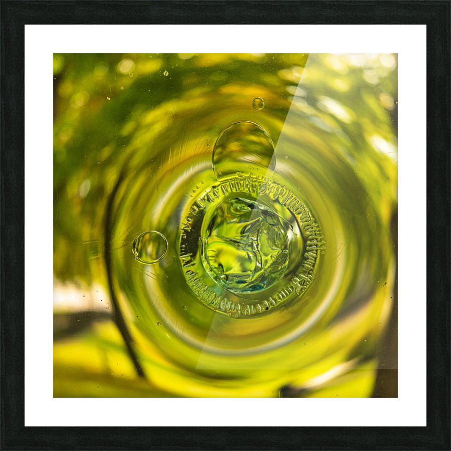 Old crown glass pane reflected warm garden Picture Frame print