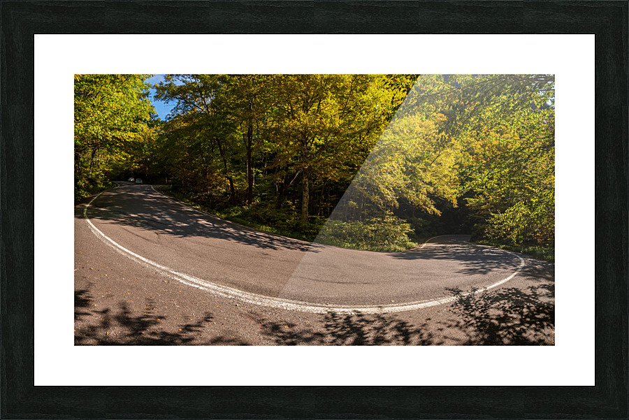 Narrow hairpin bend in Smugglers Notch in Vermont Picture Frame print