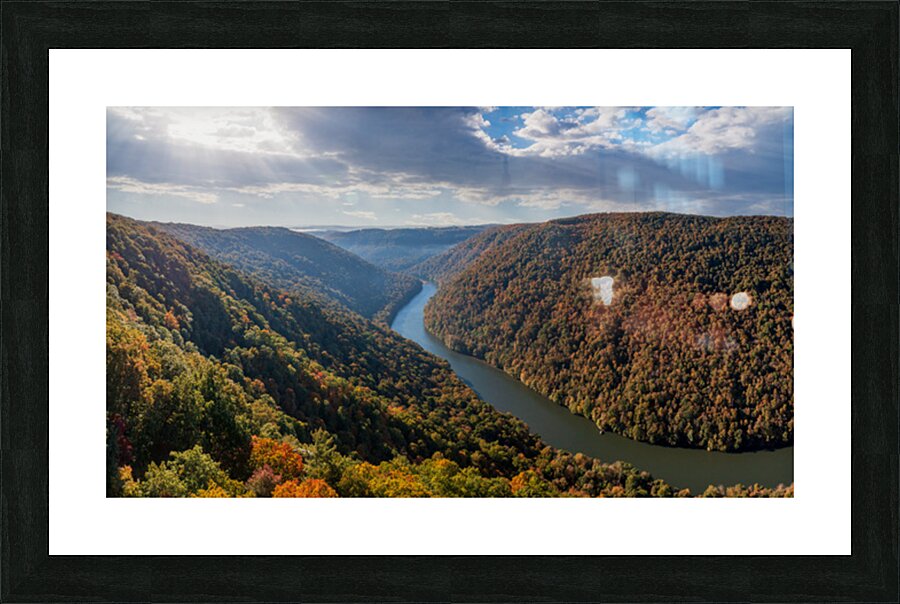  Dramatic sunrise over Cheat River in West Virginia with fall colors Picture Frame print