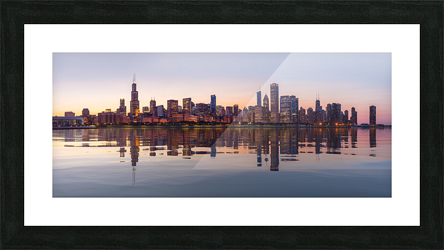Sunset over city skyline Chicago from Observatory Picture Frame print