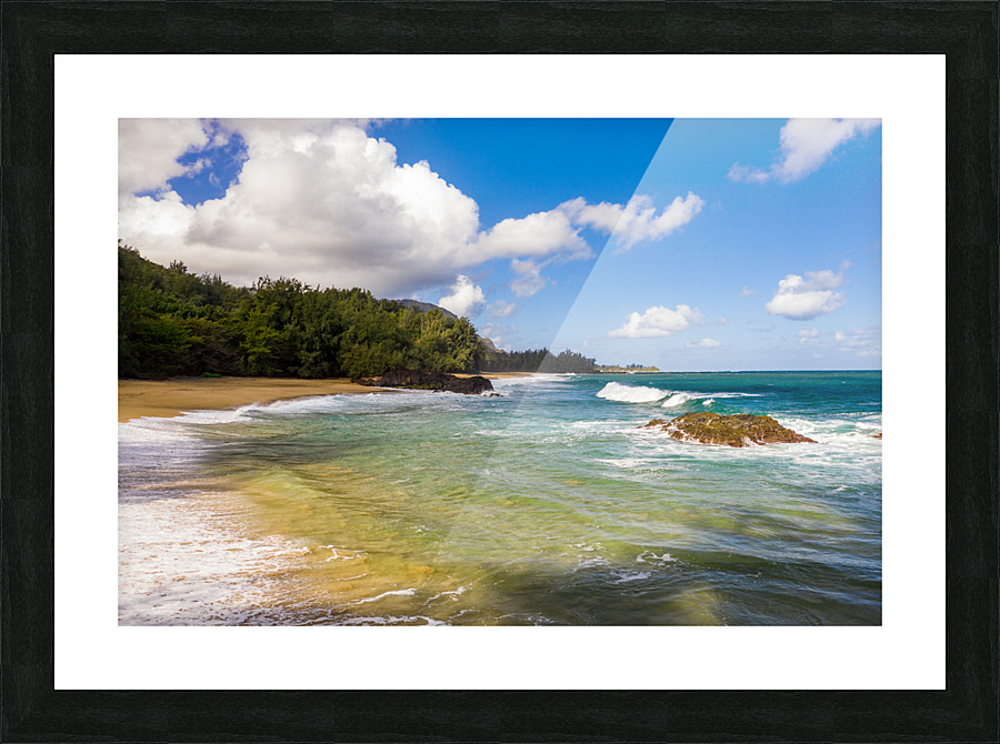 Aerial drone shot of Lumahai Beach on the north shore of Kauai i Picture Frame print