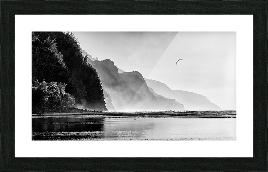 Misty sunset on Na Pali coastline Picture Frame print