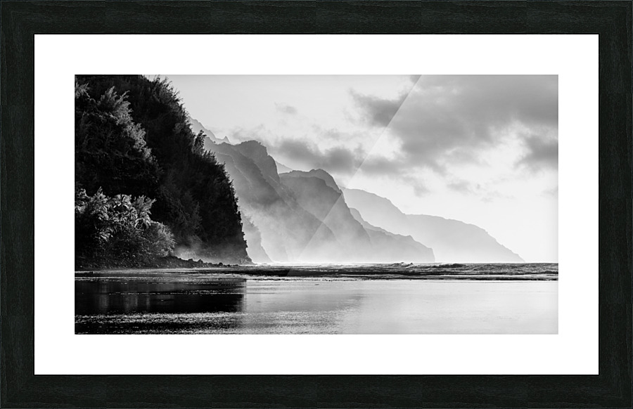 Black and white sunset on Na Pali coastline Picture Frame print