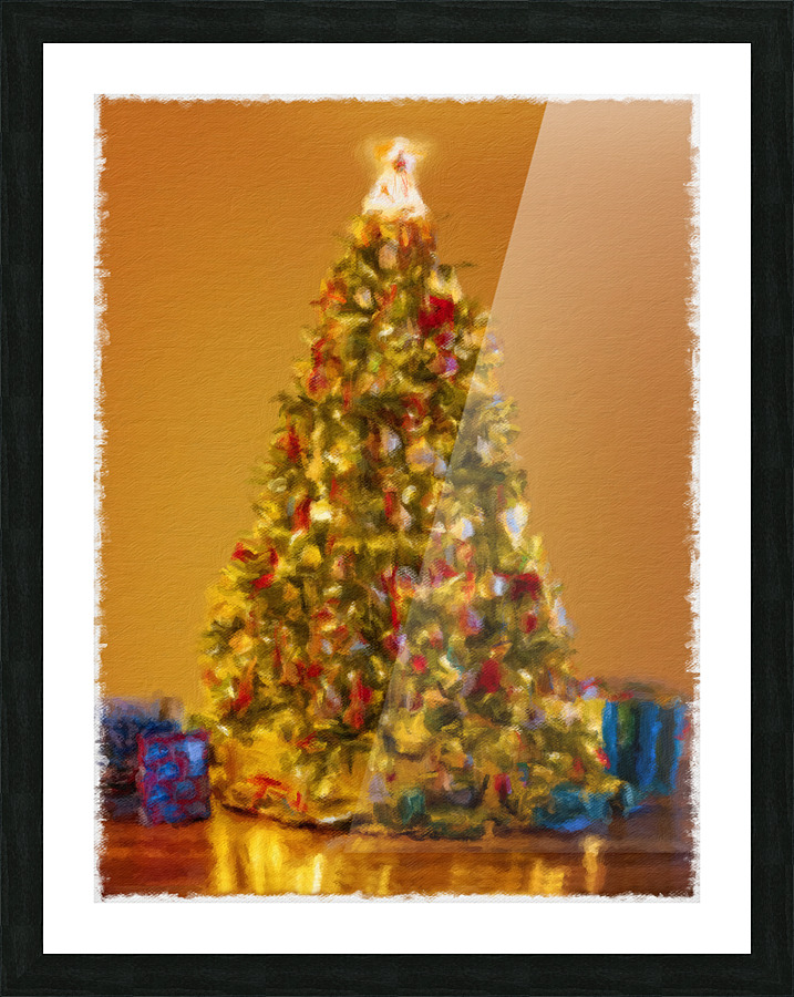 Painting of ornately decorated christmas tree Picture Frame print