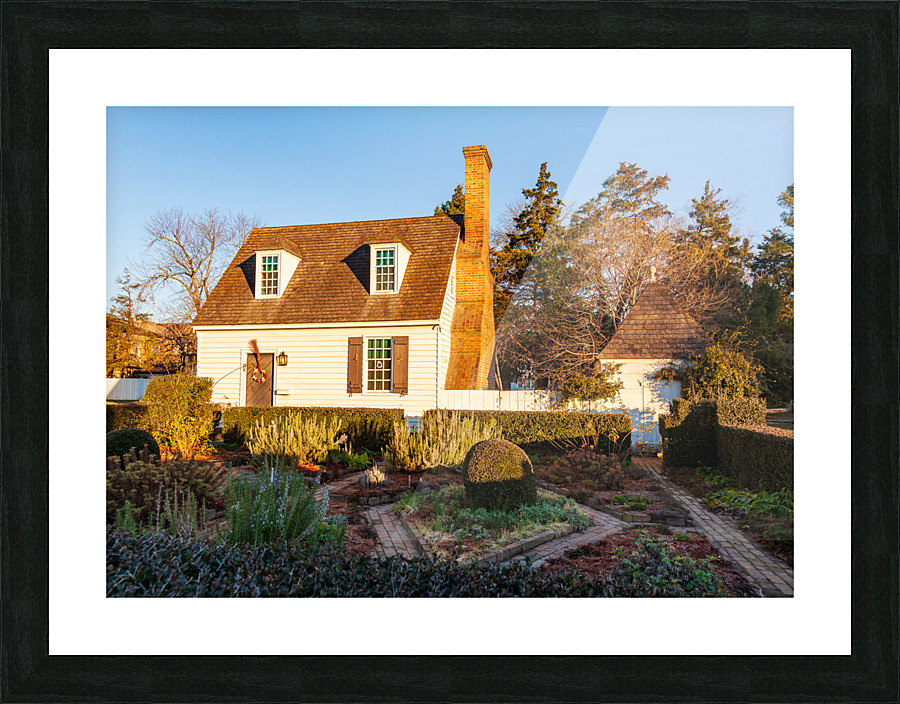 Old house and garden in Colonial Williamsburg Picture Frame print