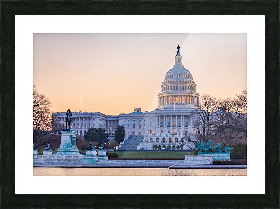 Sunrise behind the dome of the Capitol Picture Frame print