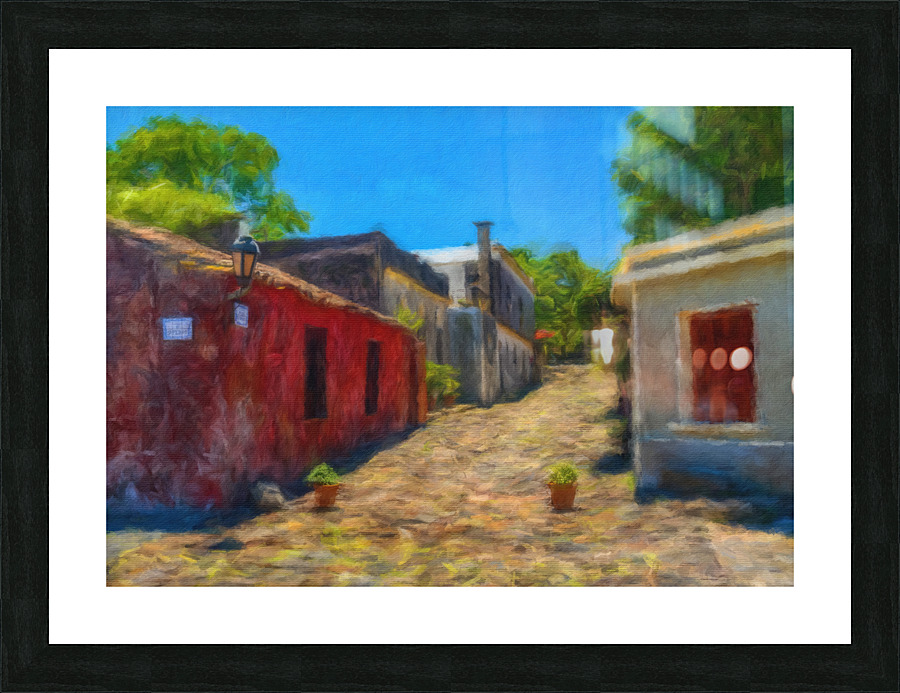 Oil painting of Street of Sighs in Colonia del Sacramento Picture Frame print