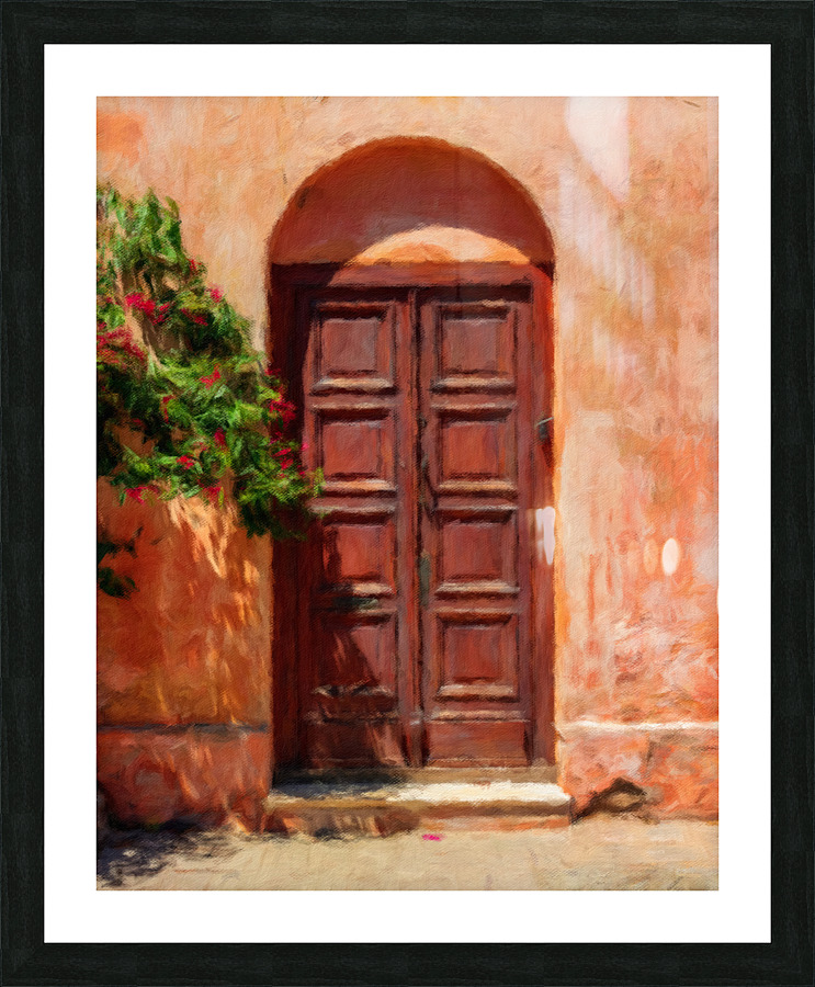 Oil painting of old door in Colonia del Sacramento Picture Frame print