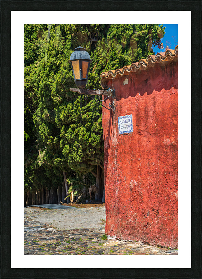 Street lamp in Unesco historical town of Colonia del Sacramento Picture Frame print