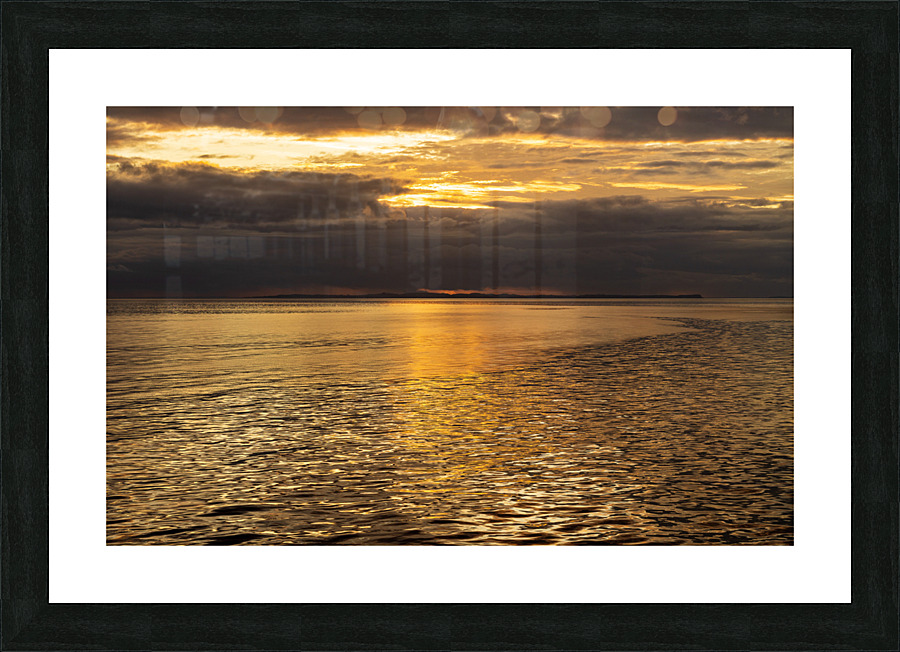 Golden sunset on a cruise on a calm Pacific ocean Picture Frame print