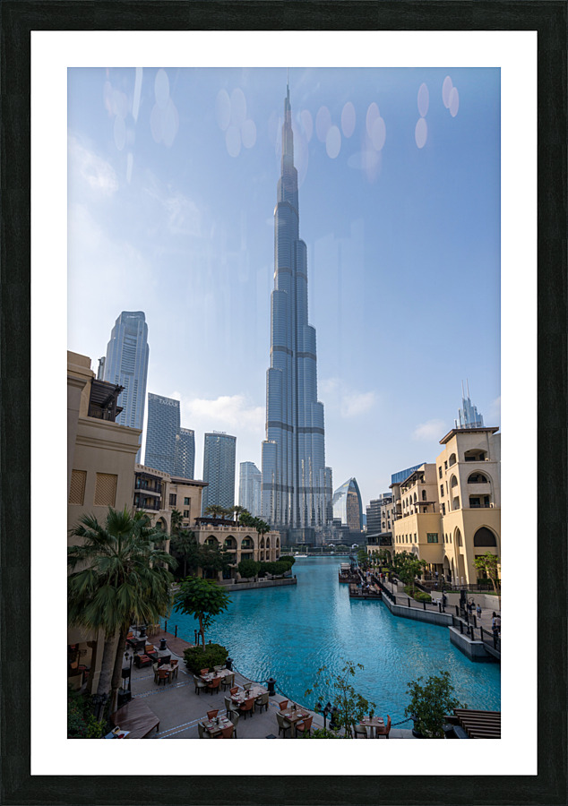 Restaurants and cafes of Dubai downtown business district Picture Frame print
