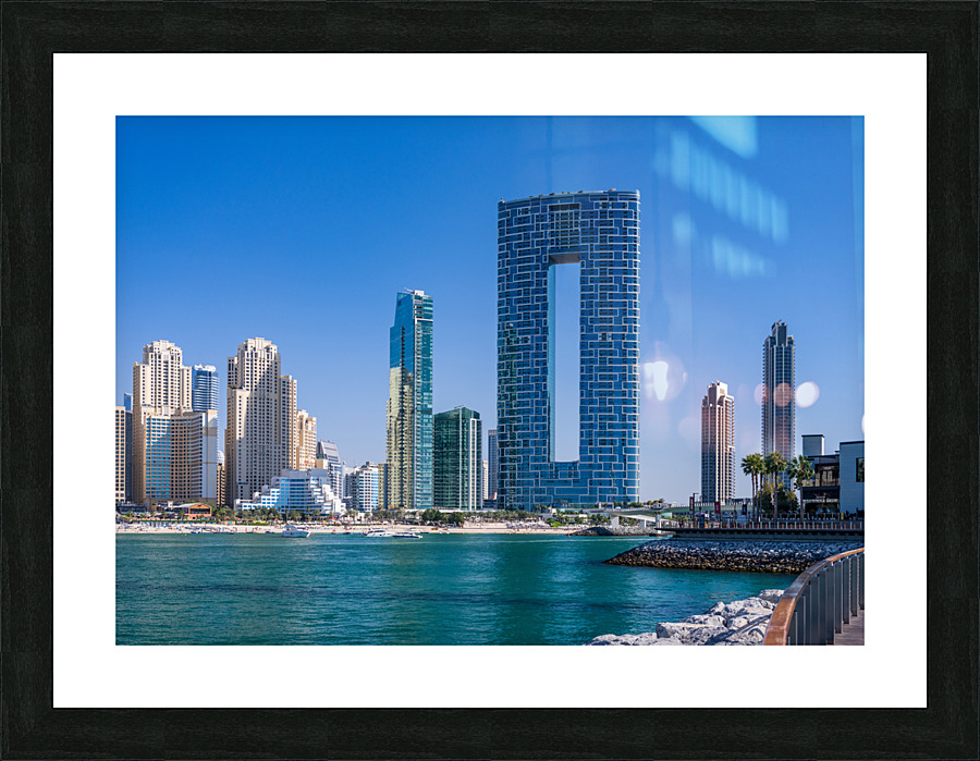 Skyline of hotels and apartments in JBR Beach from Bluewaters is Picture Frame print