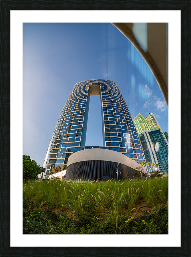 Fisheye view of hotels and apartments in JBR Beach Picture Frame print