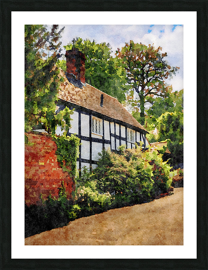 Water color of tudor home in Ellesmere Shropshire Picture Frame print
