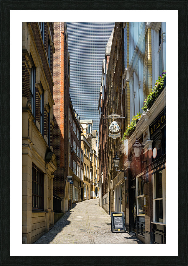 Lovat Lane in the City of London with skyscrapers filling sky Picture Frame print