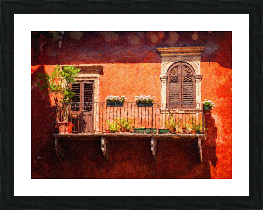 Digital oil painting of an old balcony in Verona Picture Frame print