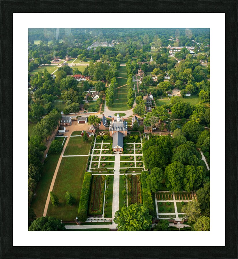 Aerial portrait format of Governors Palace in Williamsburg Virginia Picture Frame print