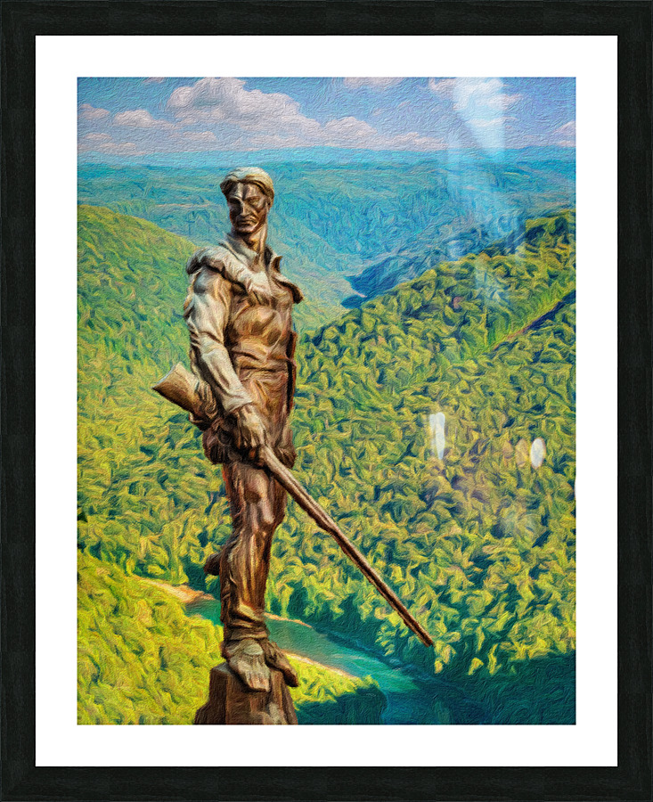 Mountaineer surveys his territory in oil painting Picture Frame print
