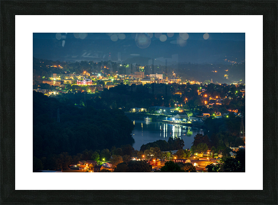 Lights twinkling in Morgantown at night Picture Frame print