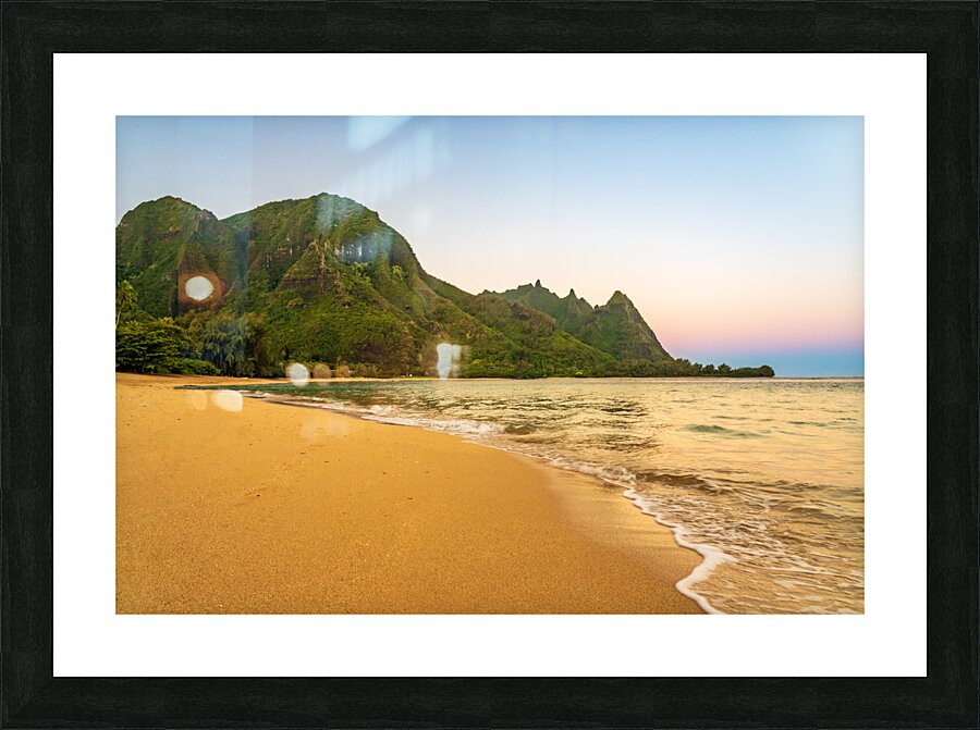 Early morning sunrise over Tunnels Beach on Kauai in Hawaii Picture Frame print
