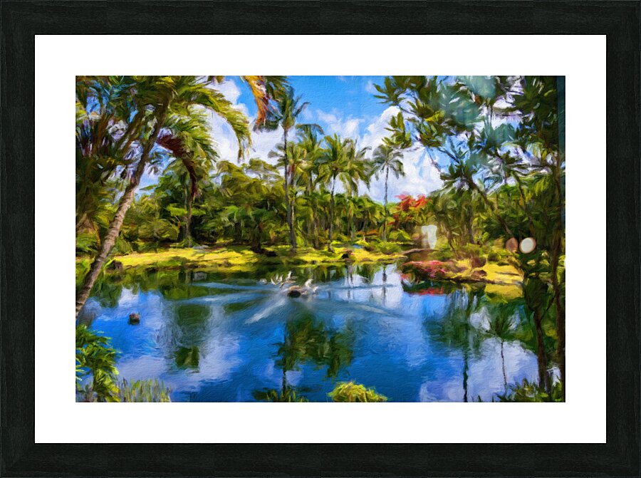 Oil painting of lagoon in the Na Aina Kai sculpture garden Picture Frame print