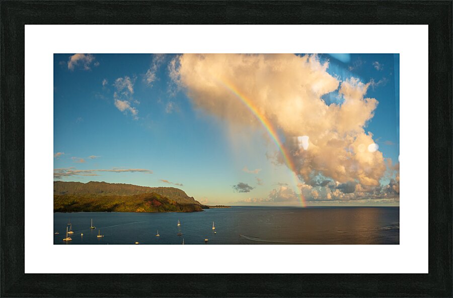 Rainbow over Hanalei bay in panorama across the ocean Impression et Cadre photo