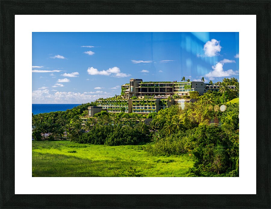 Hotel nestling in the hillside on Hanalei bay on Kauai Picture Frame print