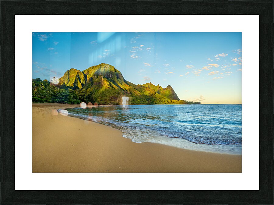 Early morning sunrise over Tunnels Beach on Kauai in Hawaii Picture Frame print