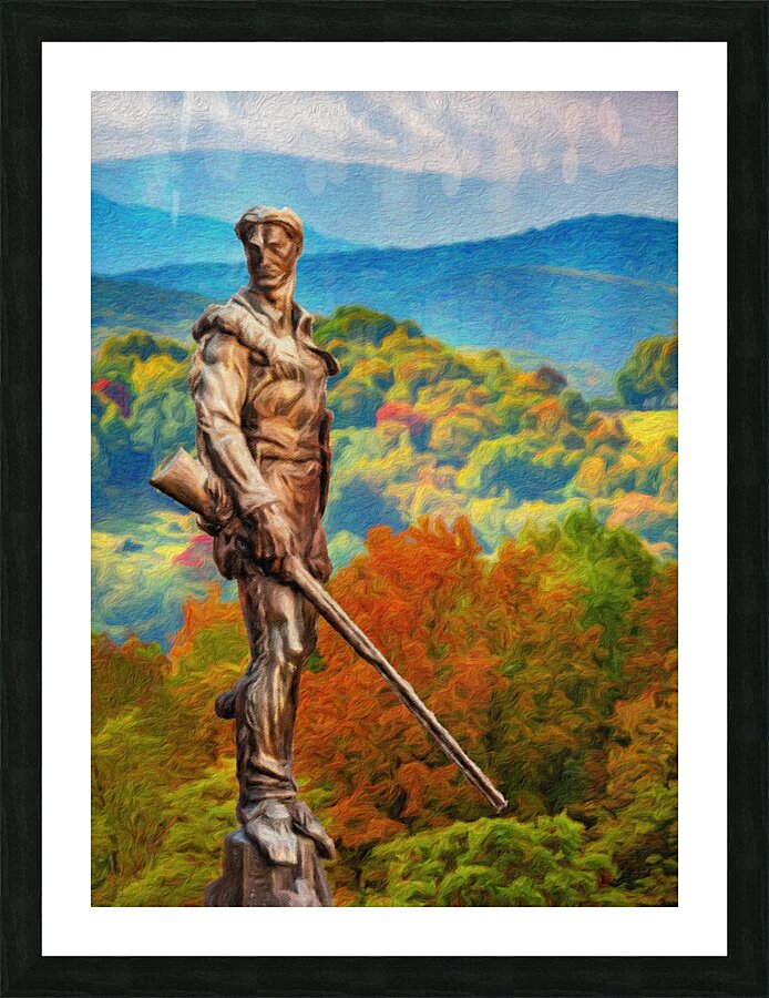 WVU Mountaineer statue painting in the fall in West Virginia  Framed Print Print