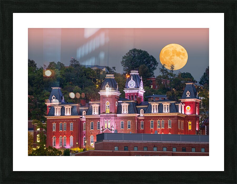 Moonrise over illuminated Woodburn Hall at WVU Morgantown Picture Frame print