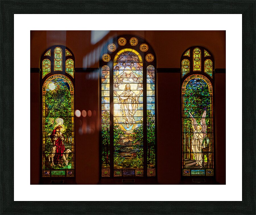 Three beautiful Tiffany stained glass windows from 1896 Picture Frame print