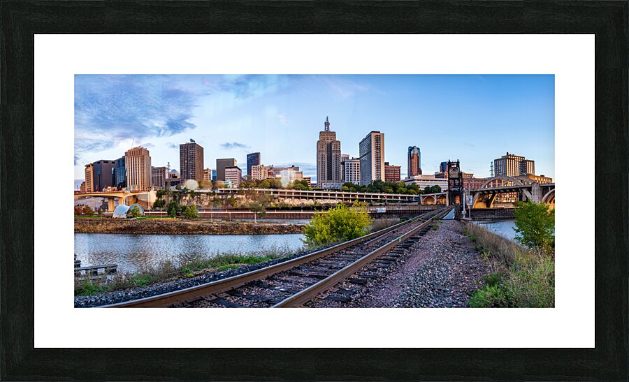 Sunrise over the downtown district of St Paul and Mississippi Picture Frame print