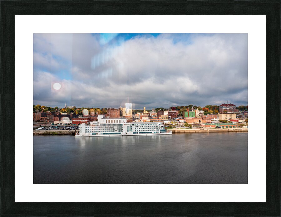 Cityscape of Burlington in Iowa from the Mississippi river Picture Frame print