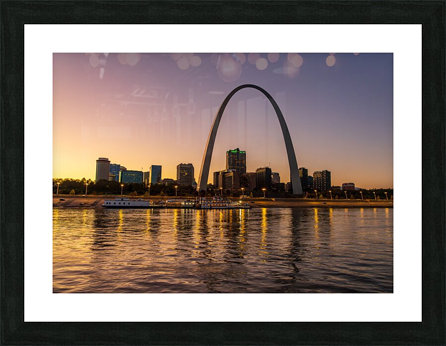 Reflections of St Louis and Gateway Arch in Mississippi River Picture Frame print