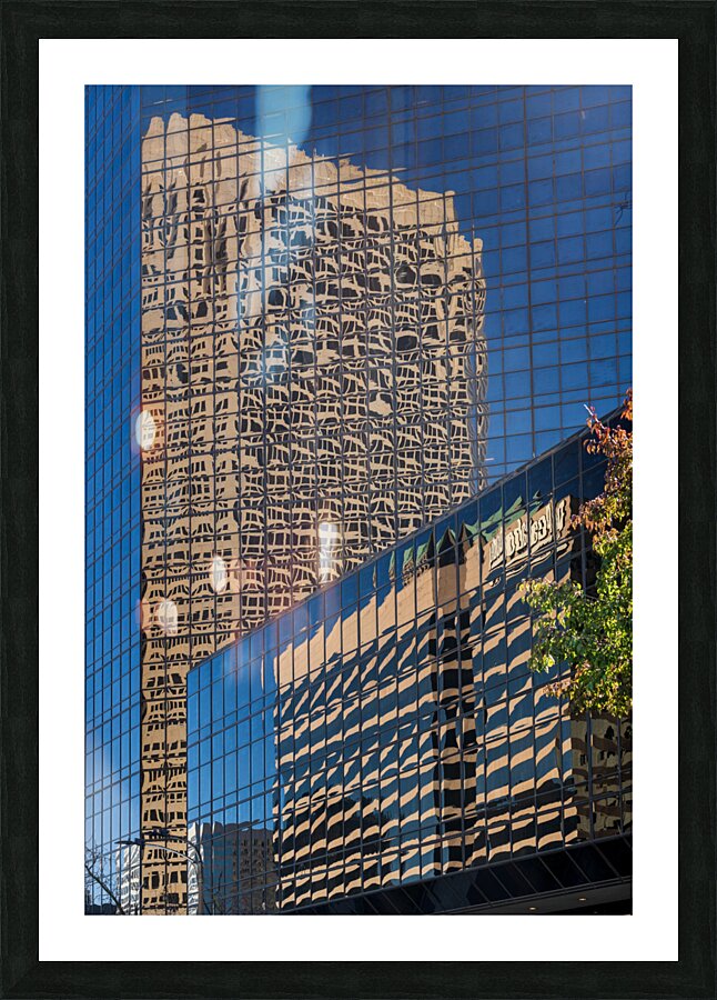 Complex reflections of a modern skyscrapers in St Louis office b Picture Frame print