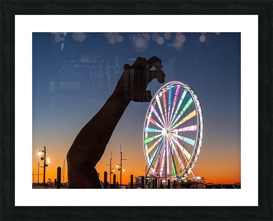 Ferris wheel and The Awakening sculpture Picture Frame print