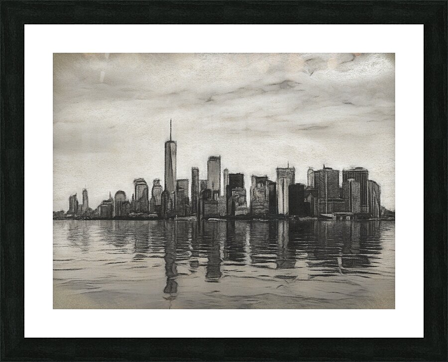 Charcoal drawing of the Manhattan Skyline Picture Frame print