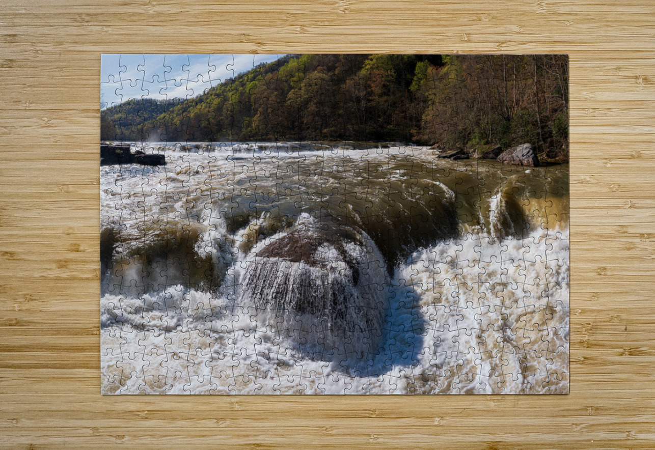 Eye level view of raging flooded Valley Falls near Fairmont Steve Heap Puzzle printing
