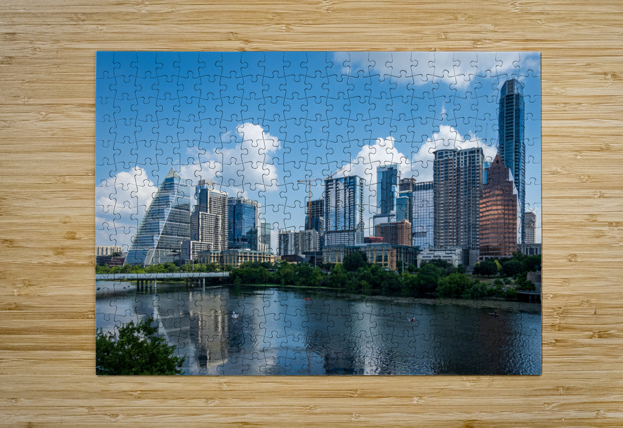 Cityscape of offices in Austin Texas across Lady Bird Lake Steve Heap Puzzle printing