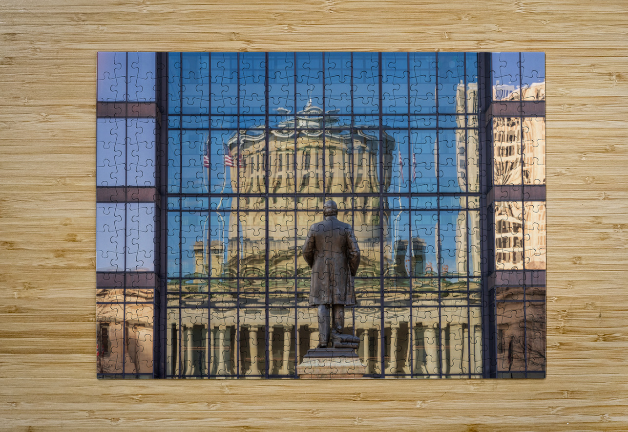 Reflection of McKinley statue and State Capitol building in Colu Steve Heap Puzzle printing
