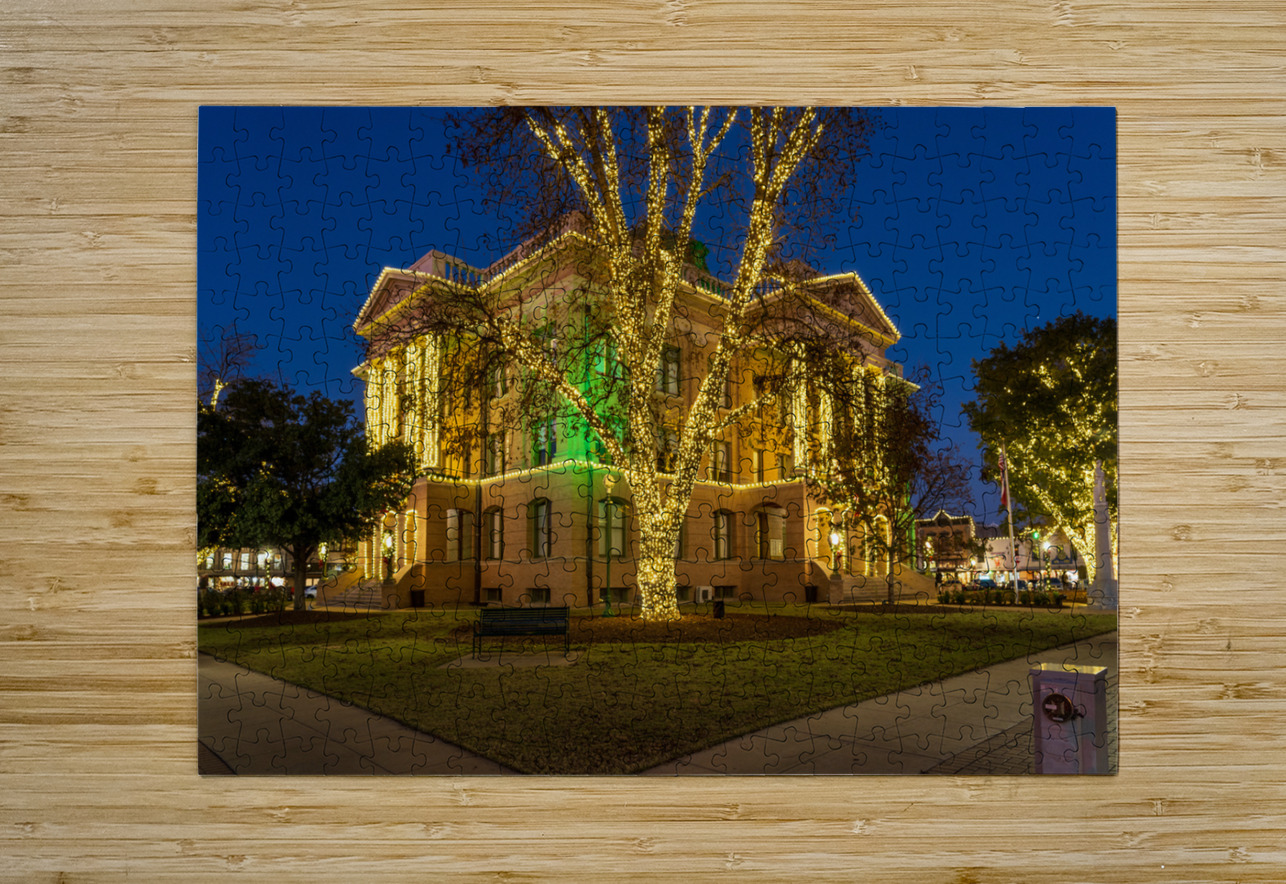December lights on Williamson County Courthouse in Georgetown TX Steve Heap Puzzle printing