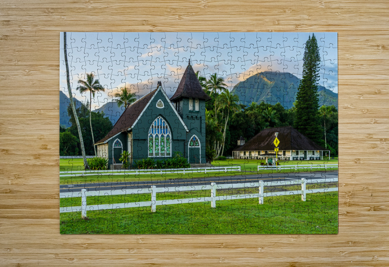 Waioli Huiia Church stands in Hanalei Kauai at sunrise Steve Heap Puzzle printing