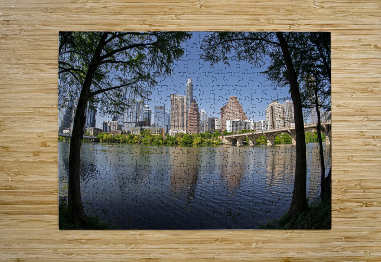 Fisheye lens view of Austin skyline including Congress bridge Steve Heap Puzzle printing