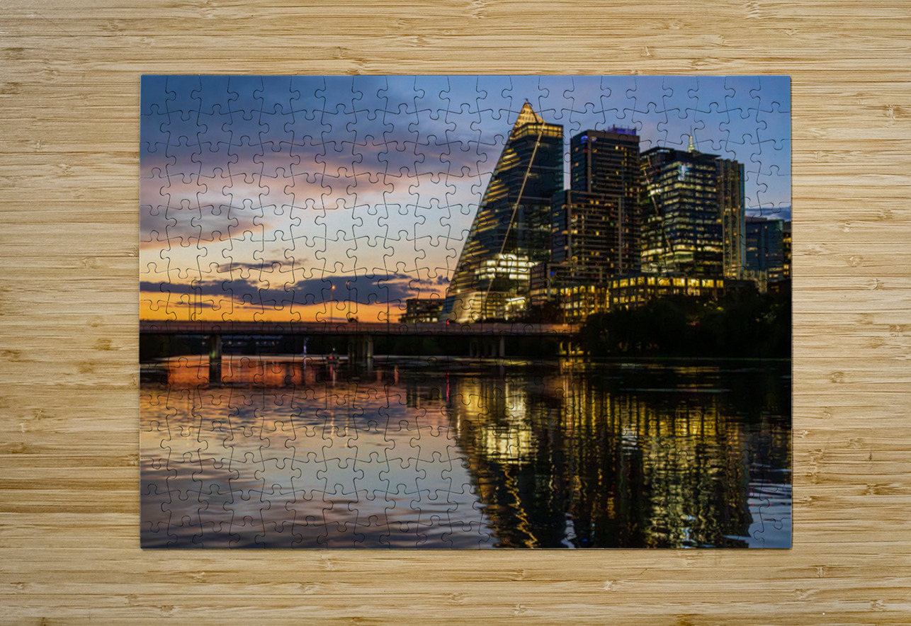 Sail like building with modern office blocks in Austin Texas sky Steve Heap Puzzle printing