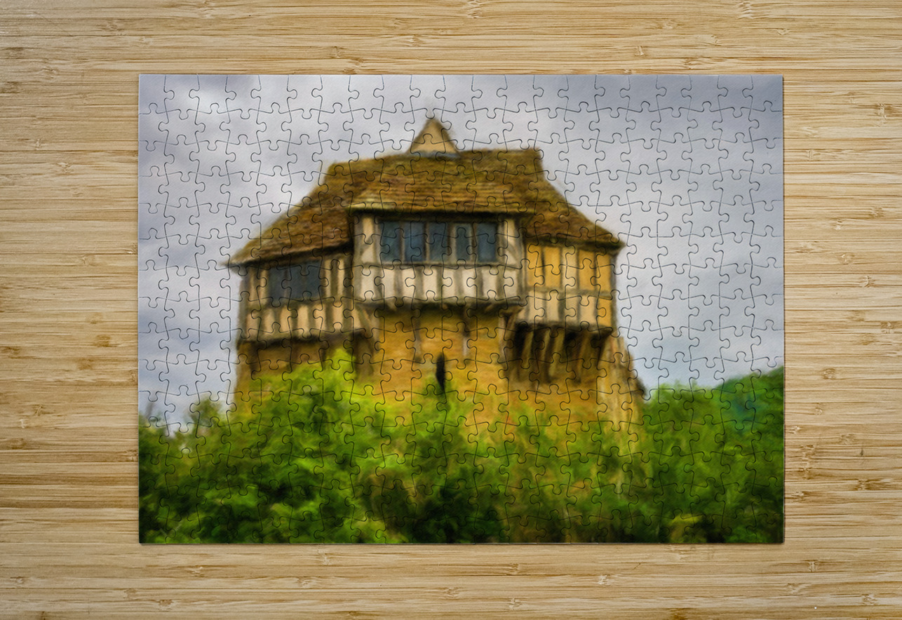 Oil painting of the 13th Century fortified manor house in Shrops Steve Heap Puzzle printing